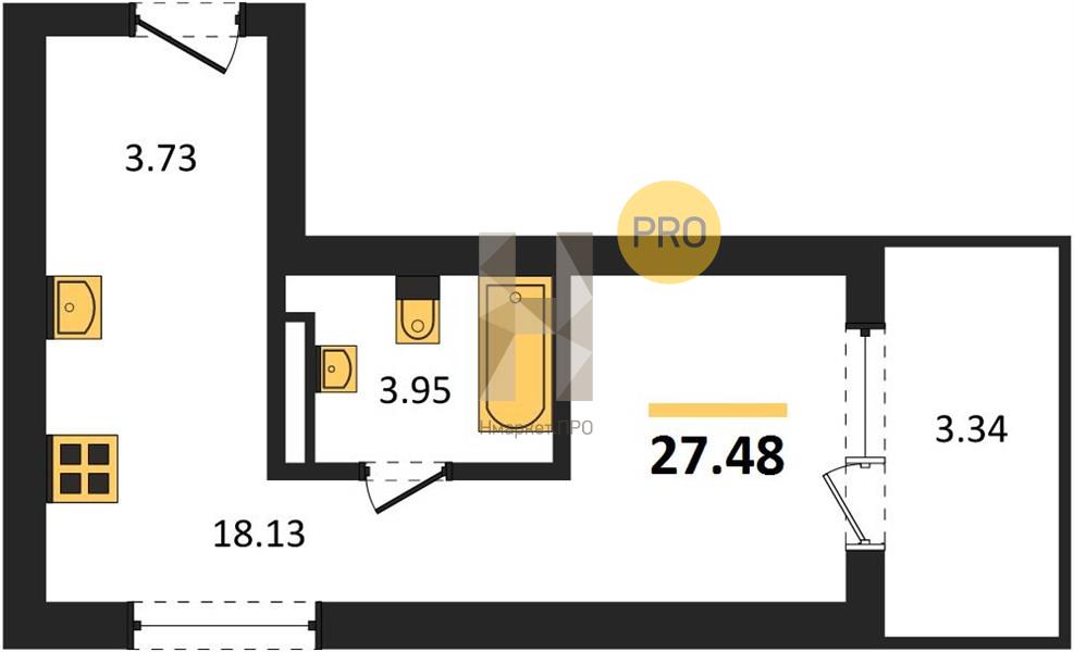 Квартира, 27.48 кв.м, 18/28 этаж
