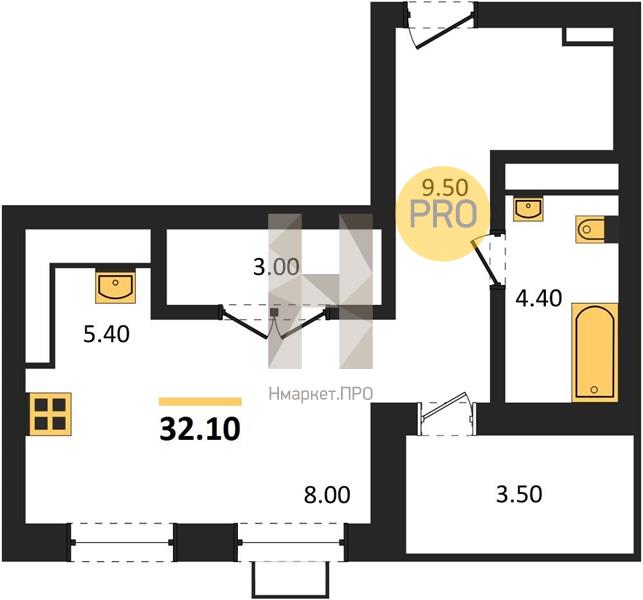 1—комн. квартира, 32.1 кв.м, 15/15 этаж