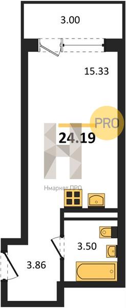 Квартира, 24.19 кв.м, 4/18 этаж