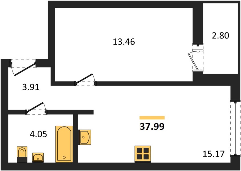 ЖК «Авторика» · 1-комнатная квартира · 37.99 м² · 17 этаж
