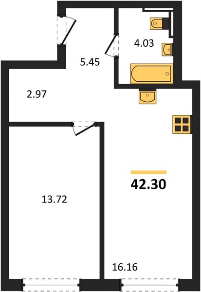 ЖК «Весна в Заречье» · 1-комнатная квартира · 42.3 м² · 20 этаж