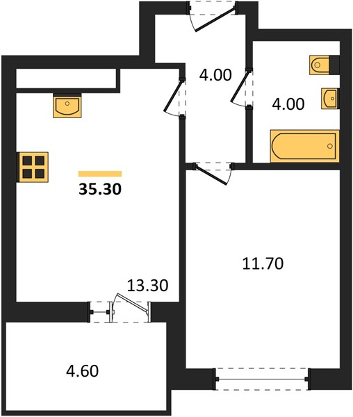 ЖК «Имбирь» · 1-комнатная квартира · 35.3 м² · 6 этаж