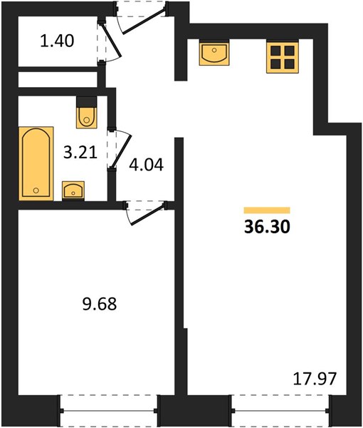 ЖК «Новая-Львовская» · 1-комнатная квартира · 36.3 м² · 18 этаж