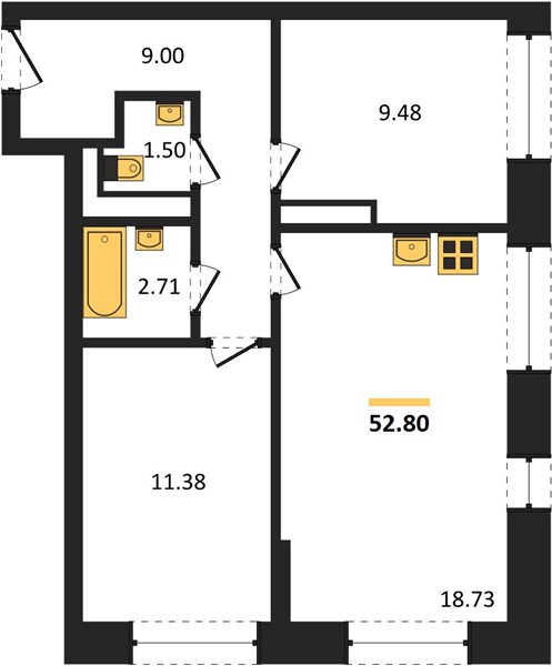 ЖК «Новая-Львовская» · 2-комнатная квартира · 52.8 м² · 18 этаж