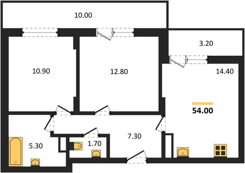 ЖК «Кузнечиха Город» · 2-комнатная квартира · 54 м² · 3 этаж