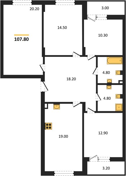 ЖК «Кузнечиха Город» · 4-комнатная квартира · 107.8 м² · 1 этаж