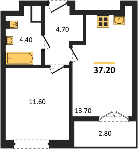 ЖК «Гранд Квартал Бетанкур» · 1-комнатная квартира · 37.2 м² · 17 этаж