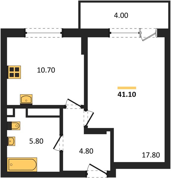 ЖК «Кузнечиха Город» · 1-комнатная квартира · 41.1 м² · 16 этаж