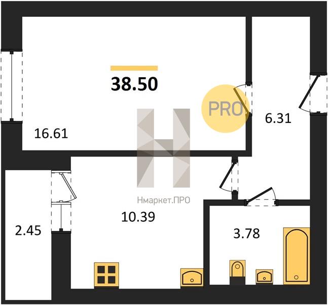 1—комн. квартира, 38.5 кв.м, 15/17 этаж