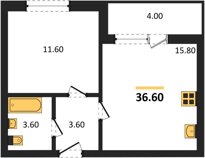 ЖК «Кузнечиха Город» · 1-комнатная квартира · 36.6 м² · 9 этаж