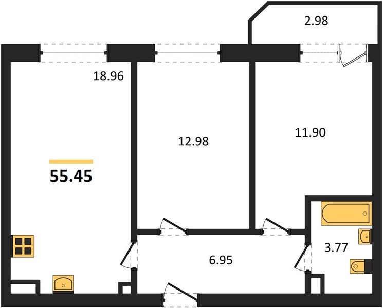 ЖК «Город времени» · 2-комнатная квартира · 55.45 м² · 6 этаж