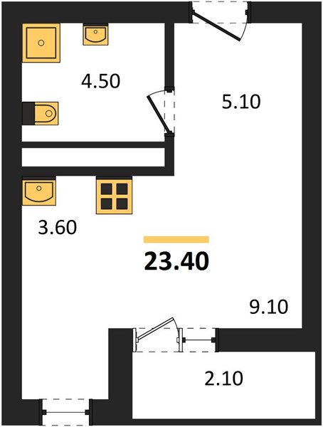 ЖК «Кузнечиха Город» · Студия · 23.4 м² · 25 этаж