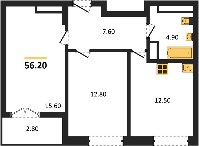 ЖК «Гранд Квартал Бетанкур» · 2-комнатная квартира · 56.2 м² · 7 этаж