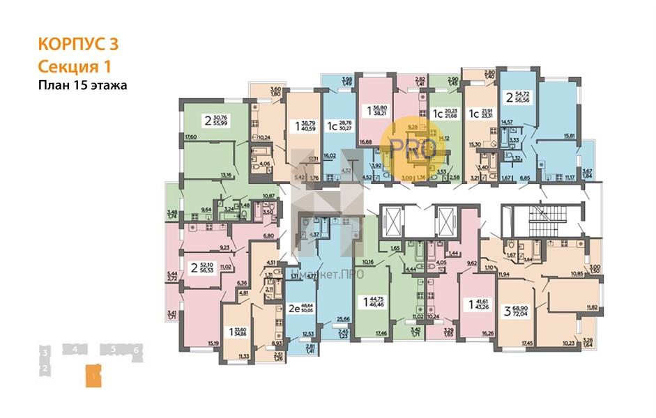 3—комн. квартира, 72.04 кв.м, 15/18 этаж