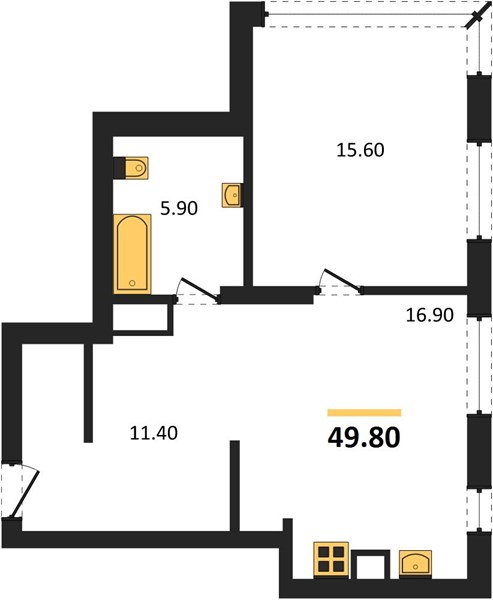 ЖК «Кузнечиха Город» · 1-комнатная квартира · 49.8 м² · 1 этаж