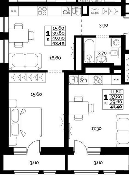 ЖК «Искра» · 1-комнатная квартира · 40.9 м² · 4 этаж