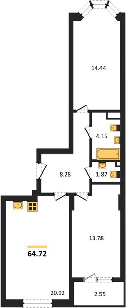 ЖК «Менделеев» · 2-комнатная квартира · 64.72 м² · 13 этаж