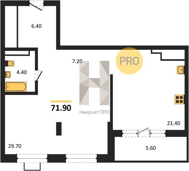 1—комн. квартира, 71.9 кв.м, 5/15 этаж