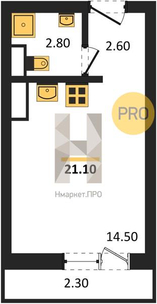 1—комн. квартира, 21.1 кв.м, 11/18 этаж