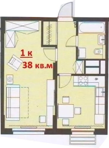 ЖК «Кипарис» · 1-комнатная квартира · 38.2 м² · 16 этаж