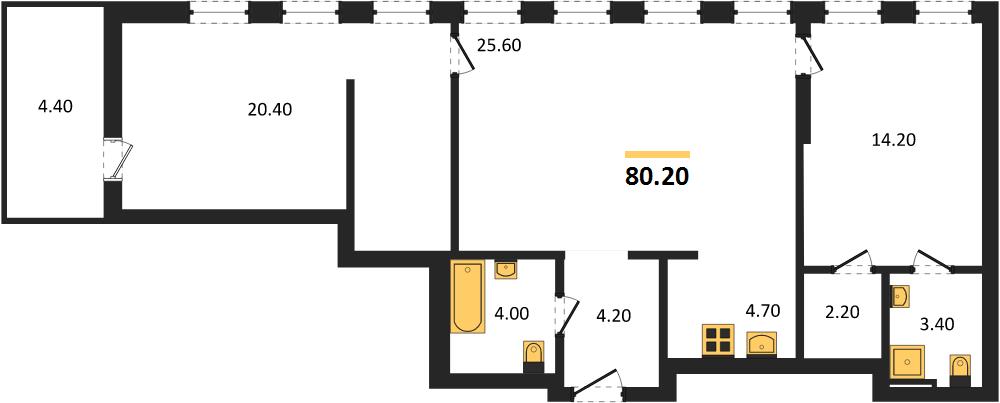 ЖК «Идель. Квартал на Сенной.» · 2-комнатная квартира · 80.2 м² · 9 этаж