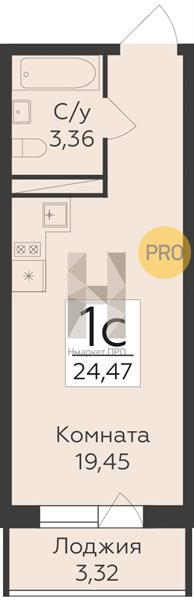 Квартира, 24.47 кв.м, 3/18 этаж