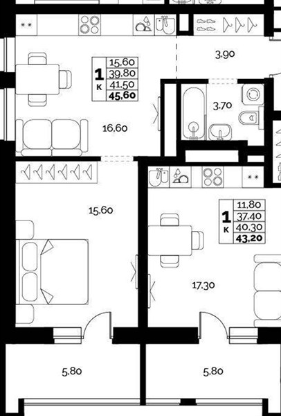 ЖК «Искра» · 1-комнатная квартира · 41.5 м² · 10 этаж