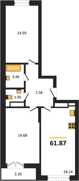 ЖК «Мед» · 2-комнатная квартира · 61.87 м² · 23 этаж
