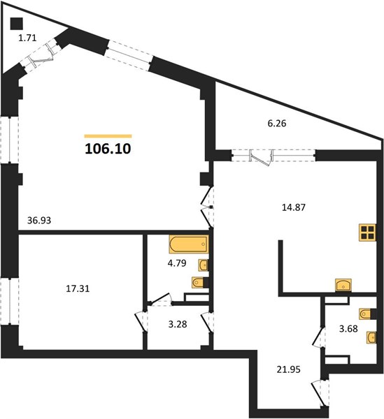 2—комн. квартира, 106.1 кв.м, 2/9 этаж