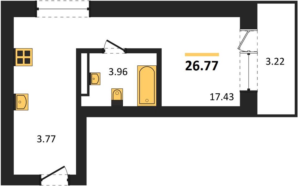 Квартира, 26.77 кв.м, 5/28 этаж
