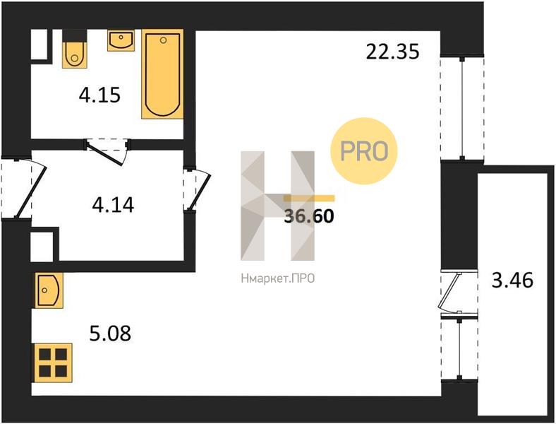 1—комн. квартира, 36.6 кв.м, 3/10 этаж