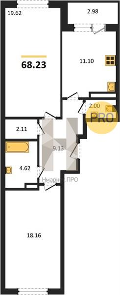 2—комн. квартира, 68.23 кв.м, 5/18 этаж