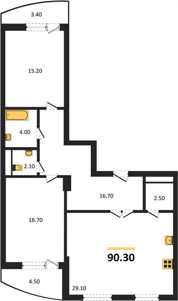 2—комн. квартира, 90.3 кв.м, 7/18 этаж