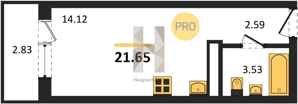 Квартира, 21.65 кв.м, 13/19 этаж