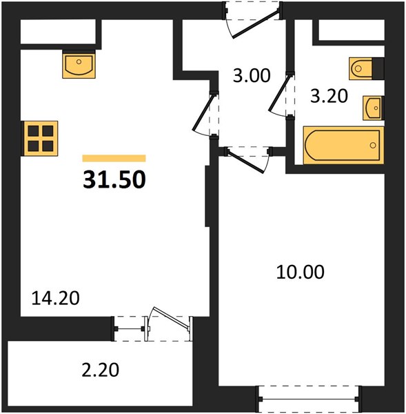 ЖК «Кузнечиха Город» · 1-комнатная квартира · 31.5 м² · 22 этаж