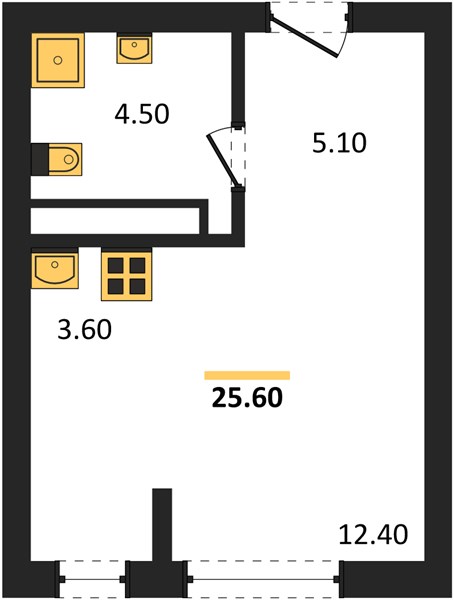 ЖК «Кузнечиха Город» · Студия · 25.6 м² · 5 этаж