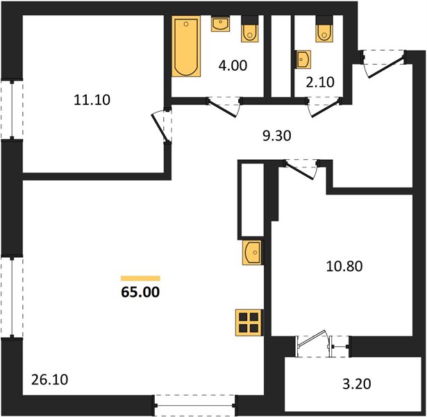 ЖК «Имбирь» · 2-комнатная квартира · 65 м² · 7 этаж