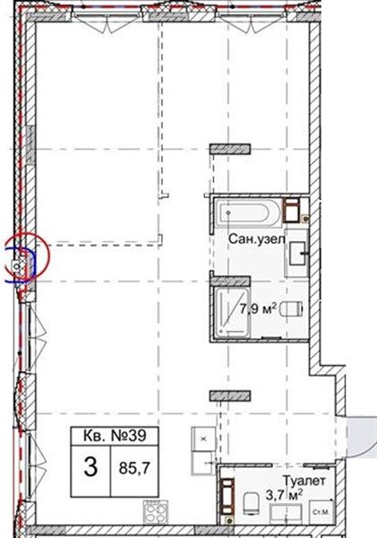 ЖК «Огни Започаинья» · 3-комнатная квартира · 85.7 м² · 2 этаж