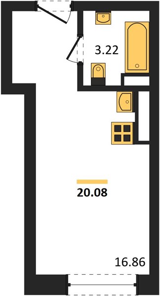 ЖК «Новая-Львовская» · Студия · 20.08 м² · 16 этаж