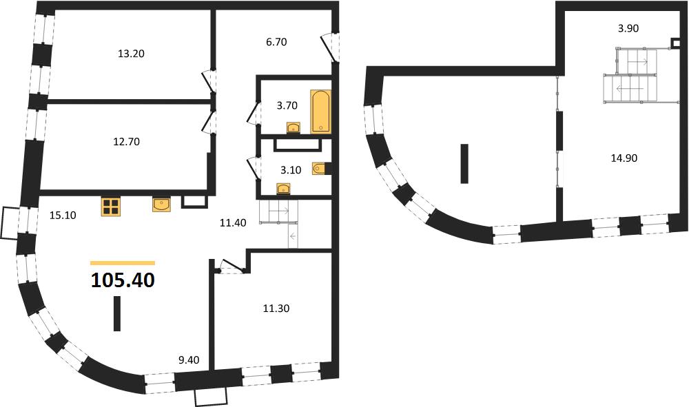 ЖК «N1» · 4-комнатная квартира · 105.4 м² · 17 этаж