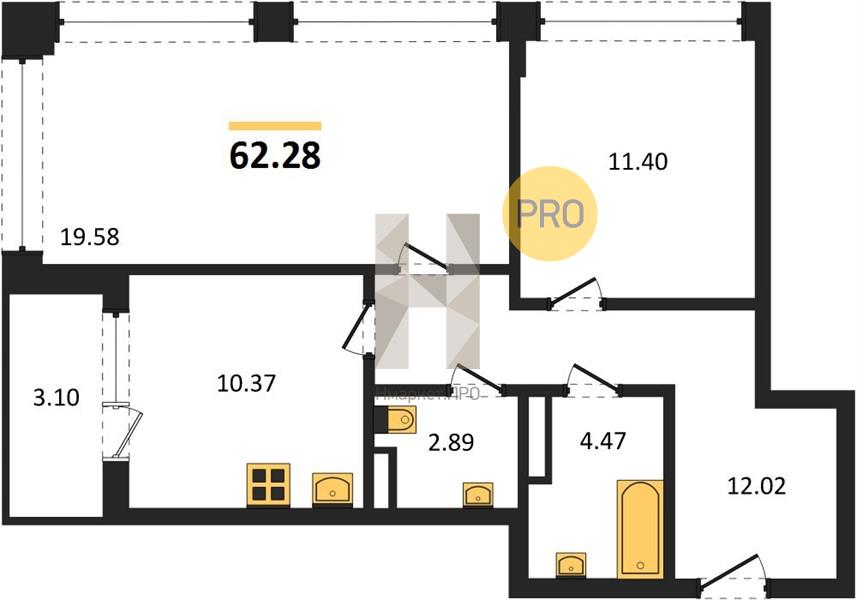 2—комн. квартира, 62.28 кв.м, 14/16 этаж