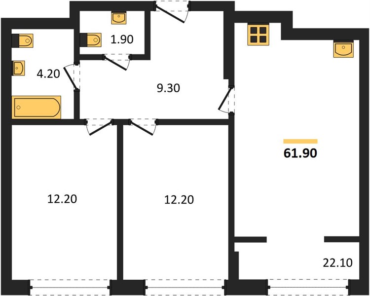 ЖК «Линдовский» · 2-комнатная квартира · 61.9 м² · 19 этаж