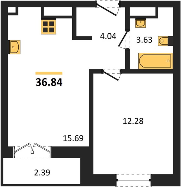 ЖК «Мед» · 1-комнатная квартира · 36.84 м² · 23 этаж