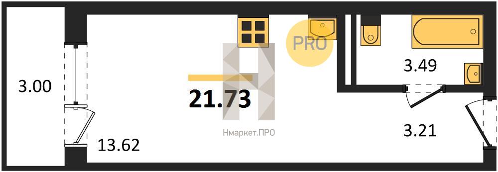 Квартира, 21.73 кв.м, 8/19 этаж
