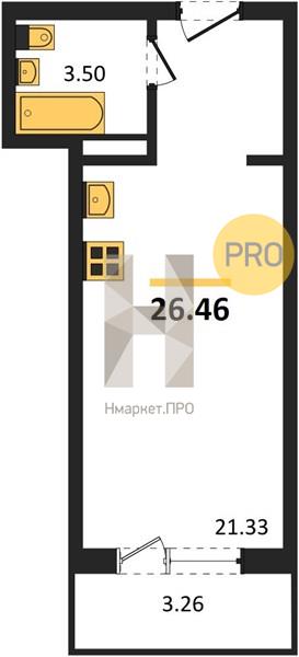 Квартира, 26.46 кв.м, 11/18 этаж