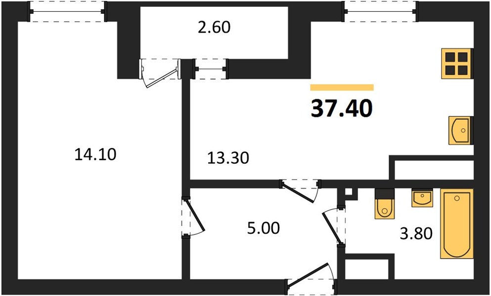 ЖК «Кузнечиха Город» · 1-комнатная квартира · 37.4 м² · 21 этаж