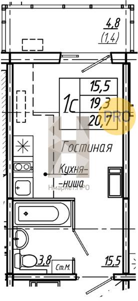 Квартира, 20.7 кв.м, 3/17 этаж