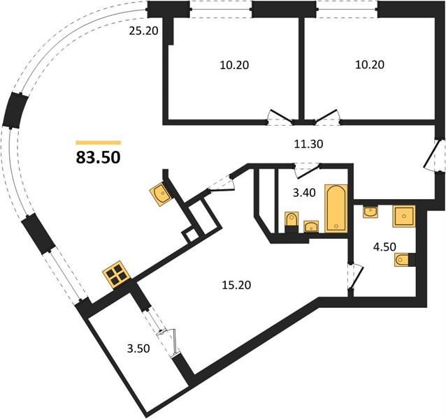 ЖК «Щелоковский» · 3-комнатная квартира · 83.5 м² · 20 этаж