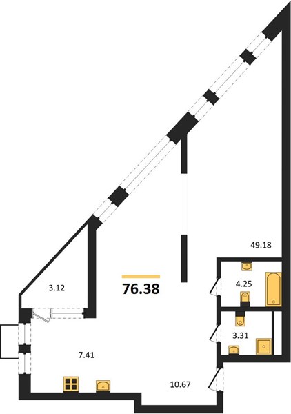 2—комн. квартира, 76.38 кв.м, 19/21 этаж