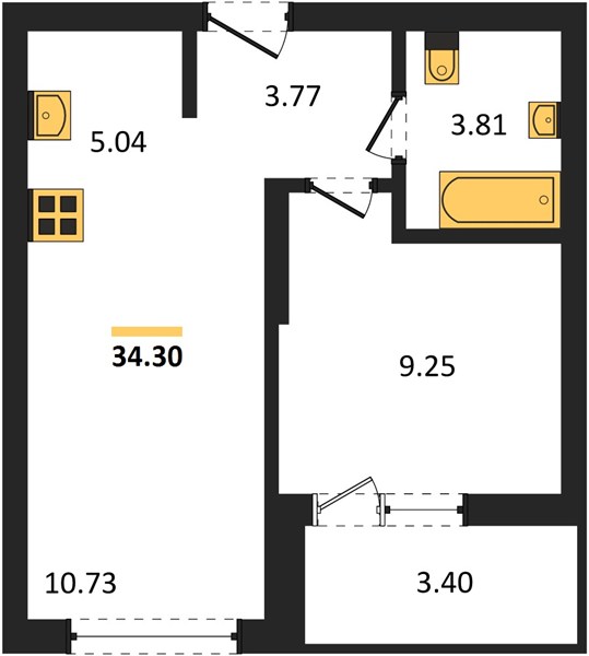 ЖК «Авторика» · 2-комнатная квартира · 34.3 м² · 18 этаж